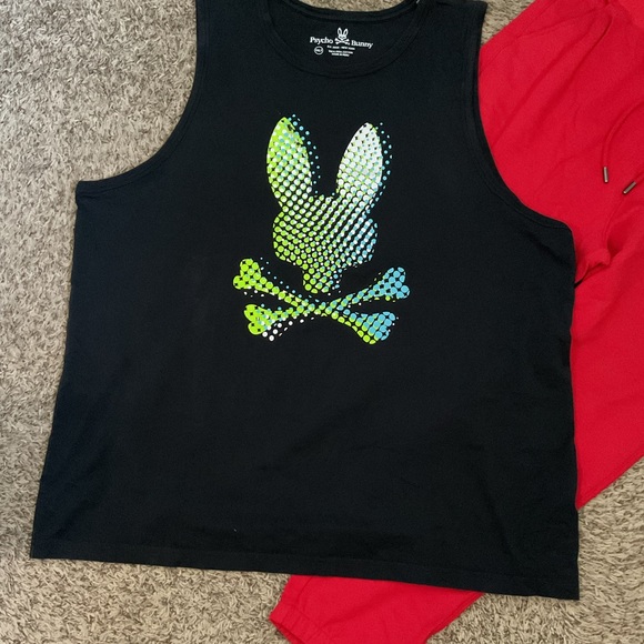 Psycho Bunny Black Tank and Red Joggers Set - Picture 2 of 7
